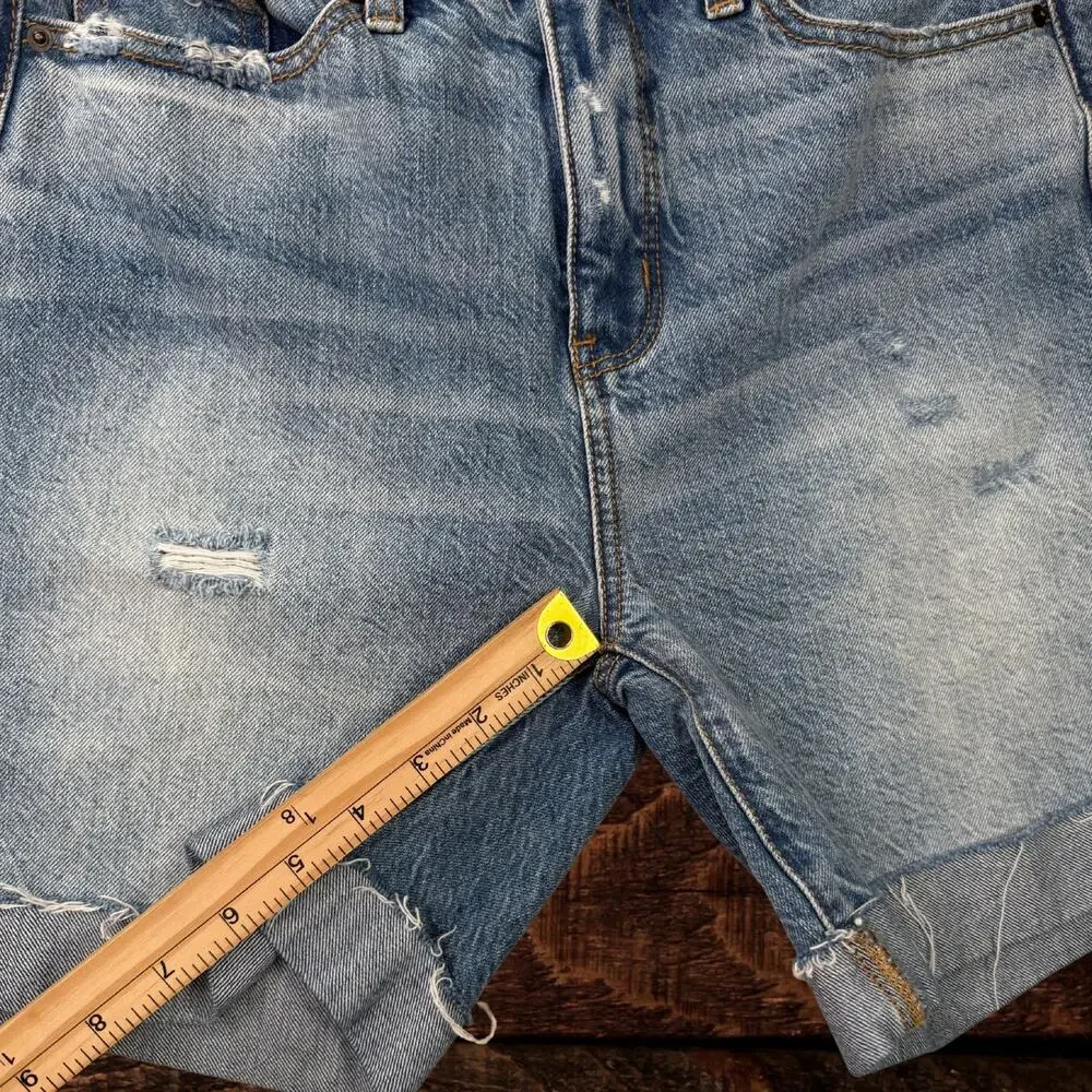 BKE Parker Cuffed High Rise Distressed Bermuda Denim Shorts Size 25